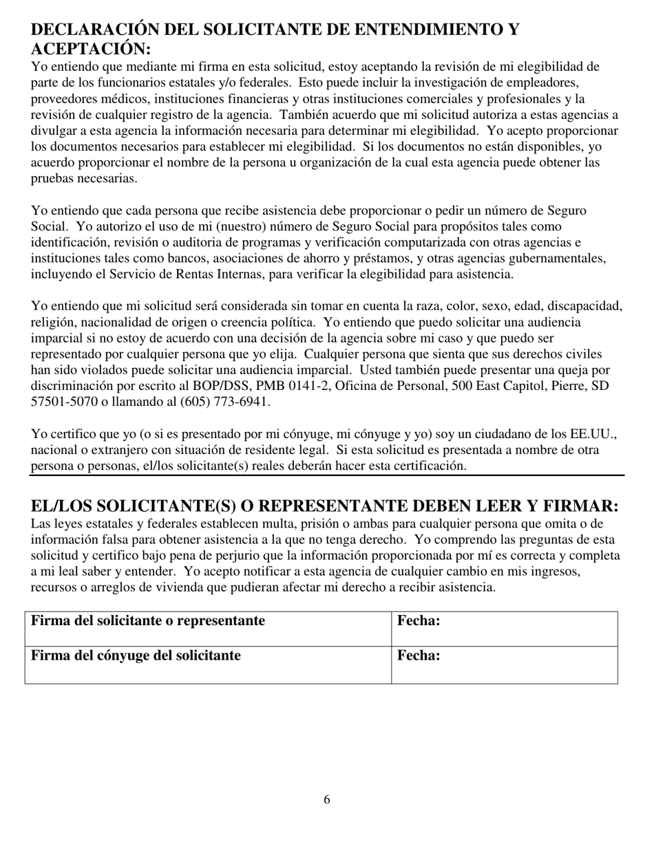 Formulario DSS-EA-270 Dakota Del Sur Solicitud Programa De Ahorro De Medicare - South Dakota (Spanish), Page 6