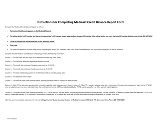 Document preview: Medicaid Credit Balance Report Form - South Dakota
