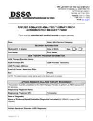 Applied Behavior Analysis Therapy Prior Authorization Request Form - South Dakota