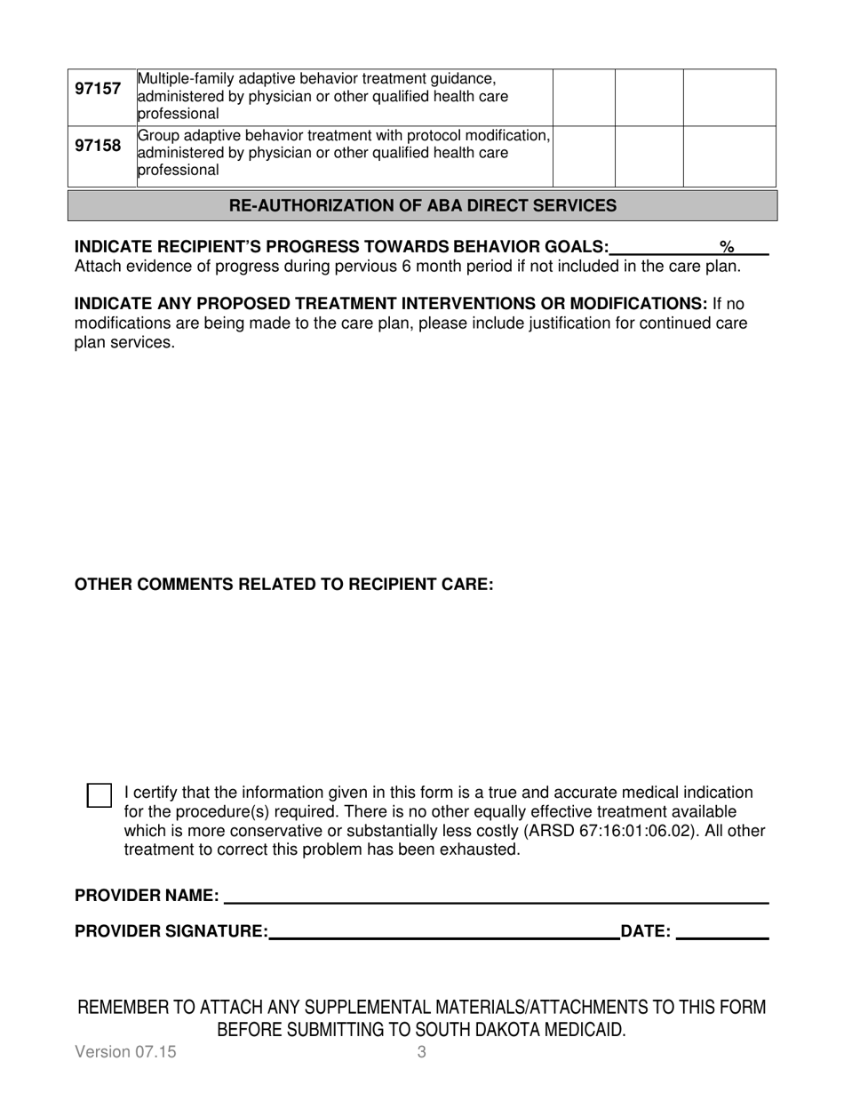 Applied Behavior Analysis Therapy Prior Authorization Request Form - South Dakota, Page 3