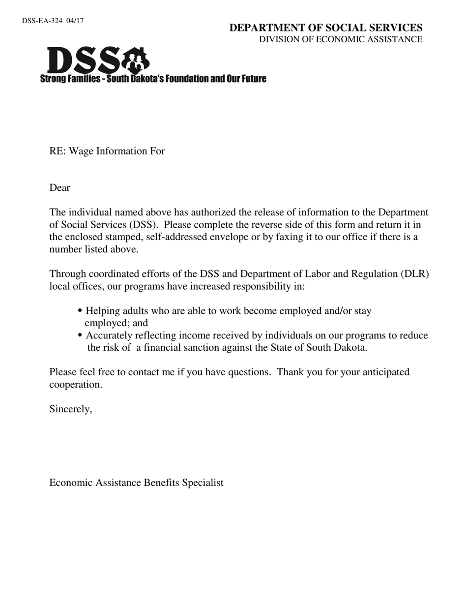 form dss ea 324 download printable pdf or fill online wage verification south dakota templateroller