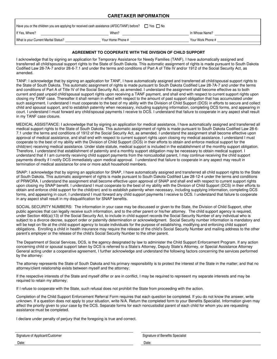 Form DSS-EA-231 Child Support Enforcement Referral - South Dakota, Page 2