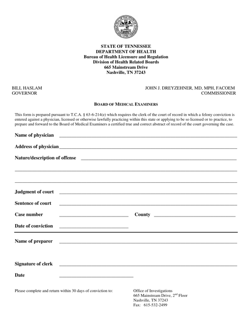 Reporting of Convictions of Physicians - Tennessee Download Pdf
