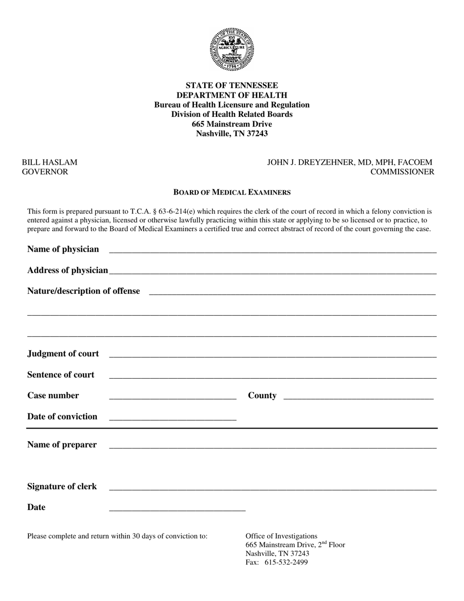 Tennessee Reporting of Convictions of Physicians - Fill Out, Sign ...