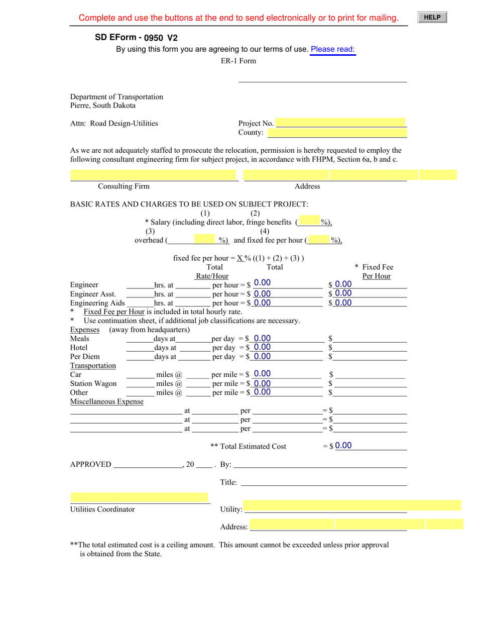 SD Form 0950 Utility Consultant Approval Form - South Dakota, Page 1