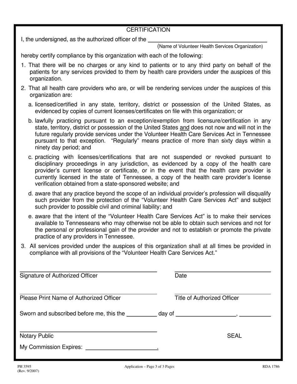Form PH3595 Application for Registration to Provide Volunteer Health Care Services - Tennessee, Page 3