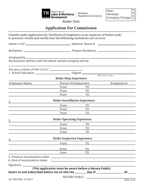 Form LB-1009 Application for Commission - Tennessee