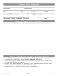 Form LB-0364 Application for Installation or Alteration of Conveyance - Tennessee, Page 2