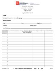 Document preview: Form LB-1028 Amusement Device List - Tennessee