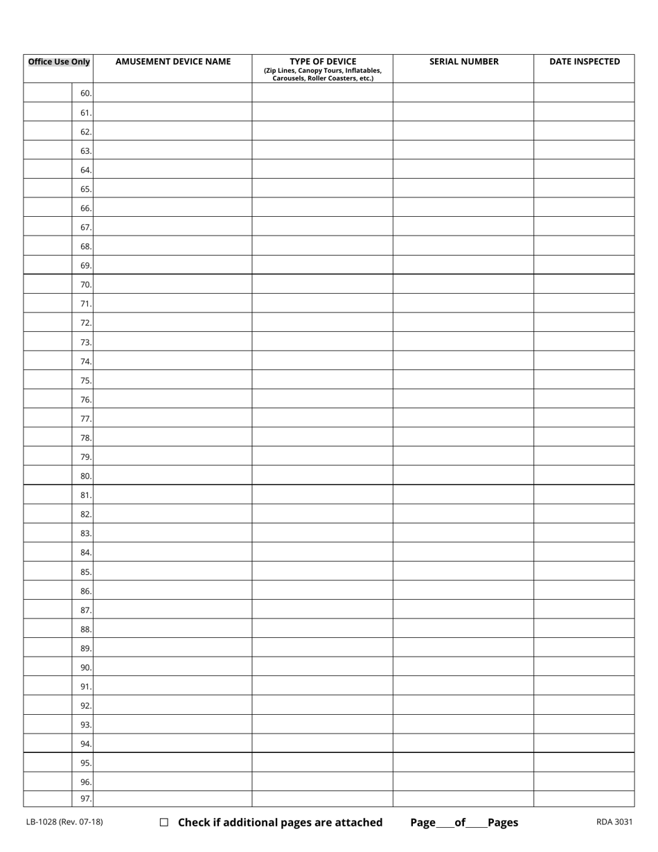 Form LB-1028 Amusement Device List - Tennessee, Page 3