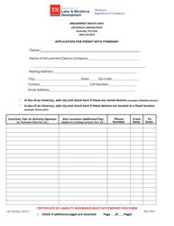 Document preview: Form LB-1158 Application for Permit With Itinerary - Tennessee