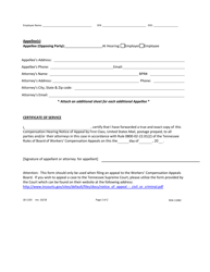 Form LB-1103 Compensation Hearing Notice of Appeal - Tennessee, Page 2