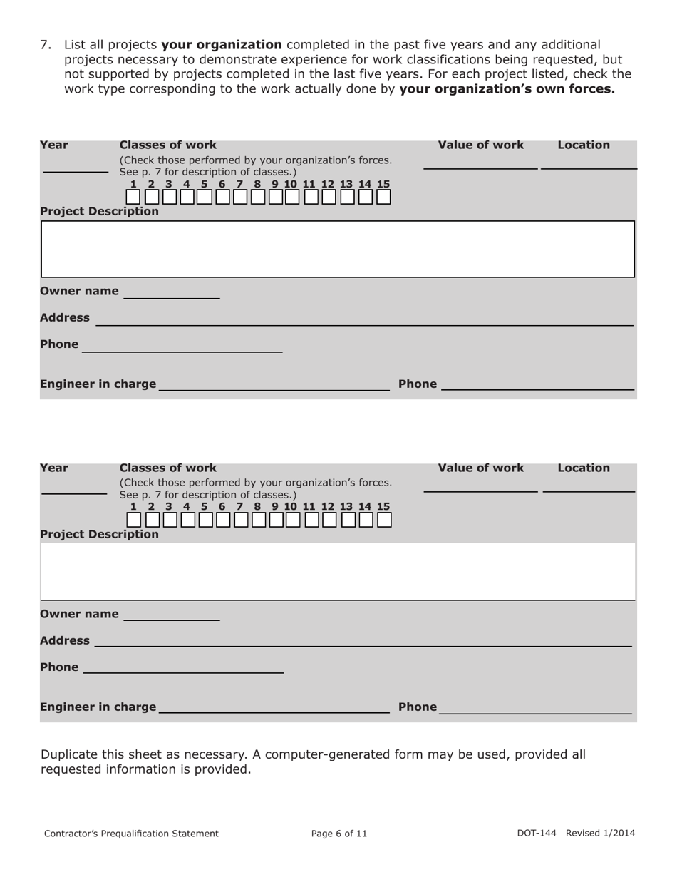 SD Form 0945 (DOT-144) Contractors Prequalification Statement - South Dakota, Page 6