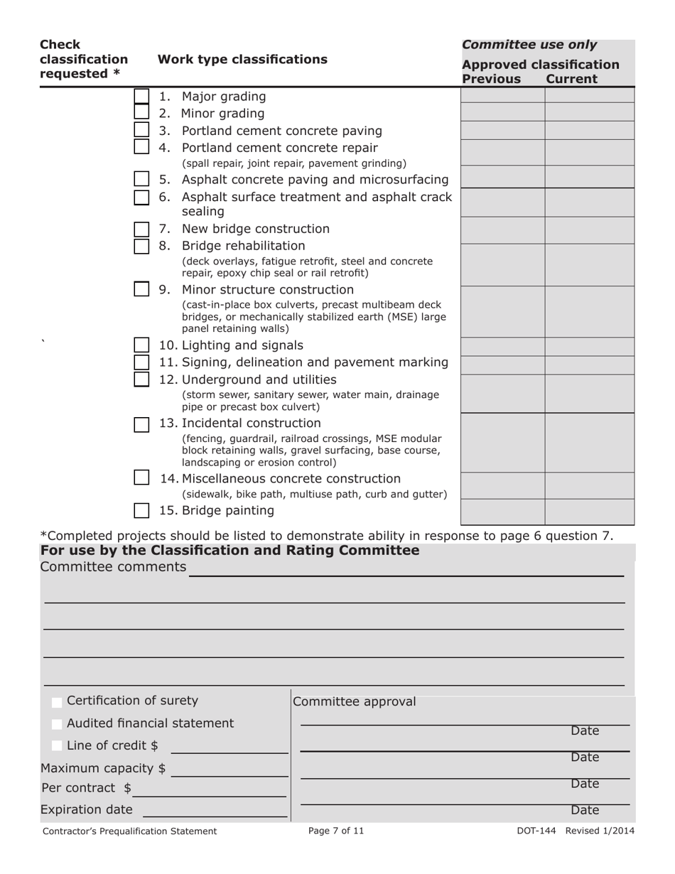 SD Form 0945 (DOT-144) Contractors Prequalification Statement - South Dakota, Page 7
