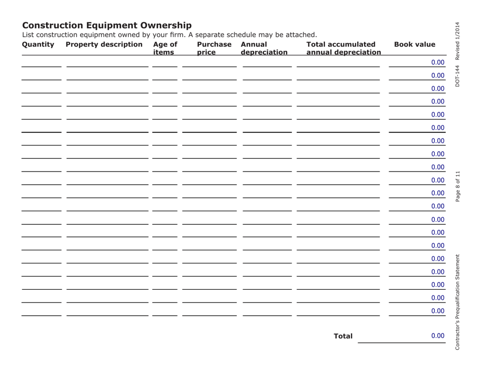 SD Form 0945 (DOT-144) Contractors Prequalification Statement - South Dakota, Page 8