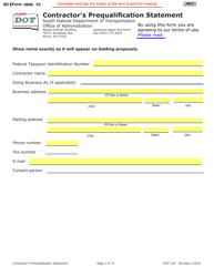 Document preview: SD Form 0945 (DOT-144) Contractor's Prequalification Statement - South Dakota