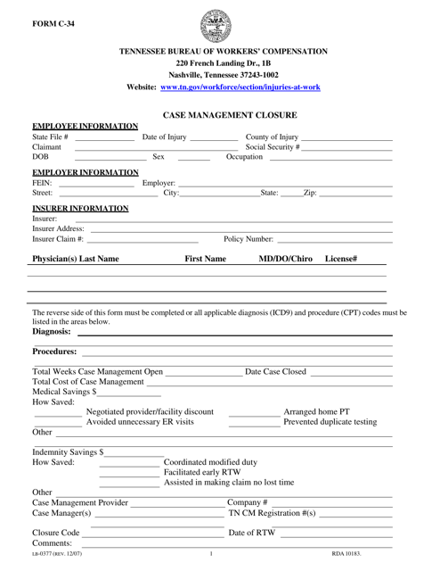 Form LB-0377 (C-34) Case Management Closure - Tennessee