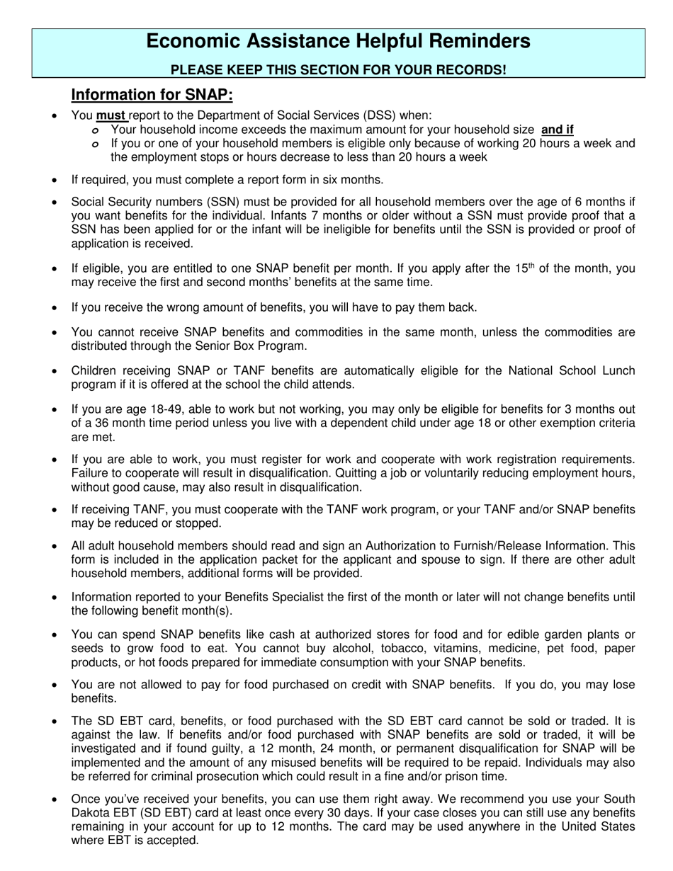 Form DSS-EA-301 Economic Assistance Application - South Dakota, Page 19