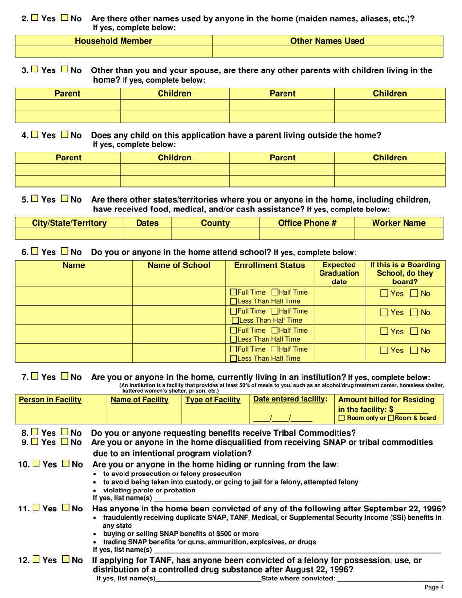 Form DSS-EA-301 Economic Assistance Application - South Dakota, Page 4