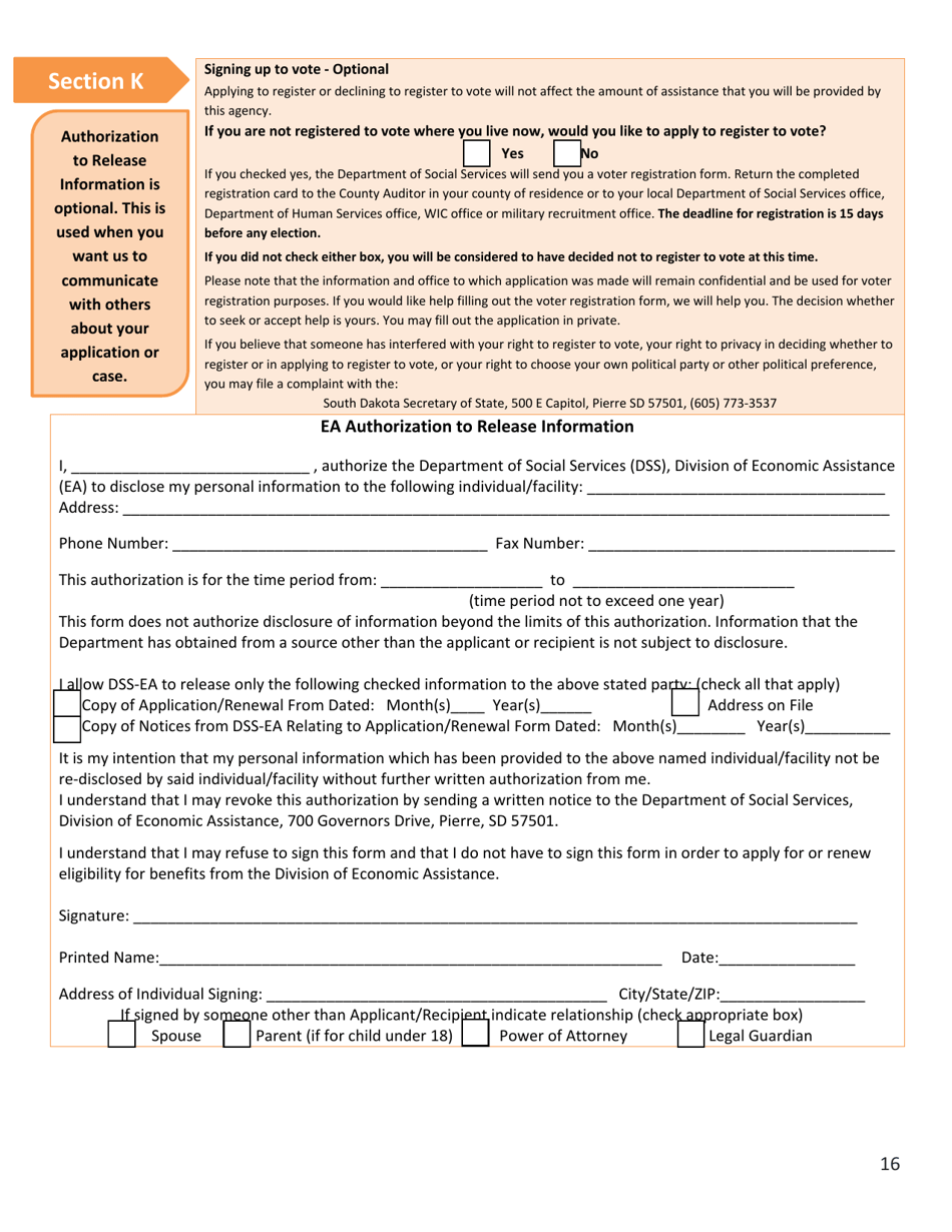 Form DSS-EA-240D Application for Medical Assistance for Workers With Disabilities - South Dakota, Page 16