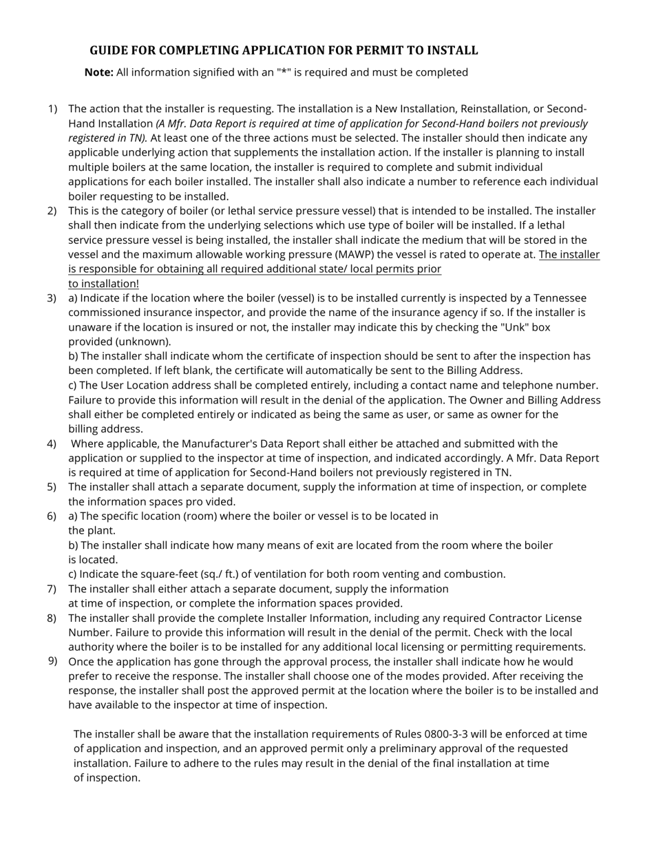 Form LB-0936 Application for Permission to Install a Boiler or Pressure Vessel (Lethal Service) - Tennessee, Page 3