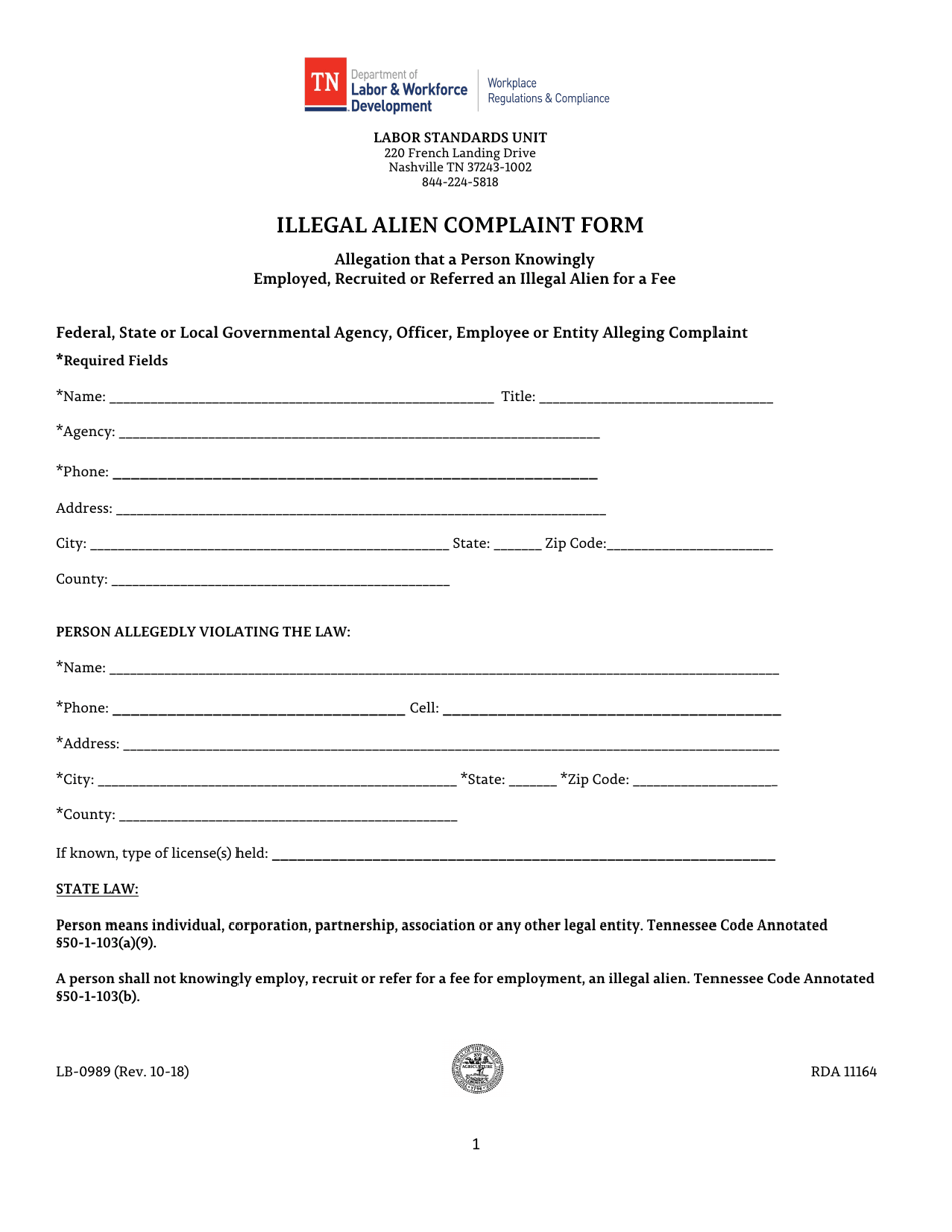 form-lb-0989-download-fillable-pdf-or-fill-online-illegal-alien-complaint-form-tennessee