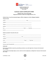 Form LB-0989 Illegal Alien Complaint Form - Tennessee