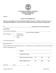 Document preview: Form LB-0287 (I-5) Notice of Withdrawal - Tennessee
