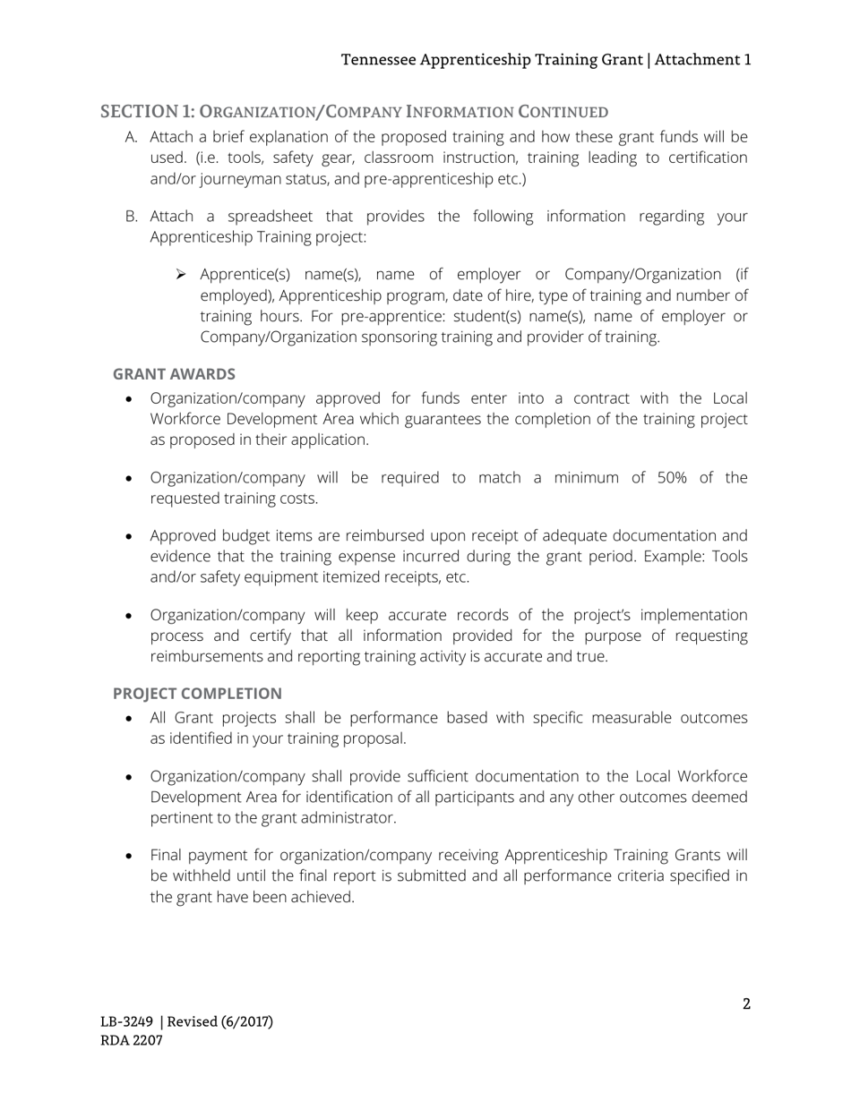 Form LB-3249 Apprenticeship Training Grant Application - Tennessee, Page 4