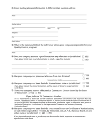 Form LB-0386 Application for License to Engage in the Erection, Repair, and/or Alteration of Boilers and Pressure Vessels in the State of Tennessee - Tennessee, Page 2