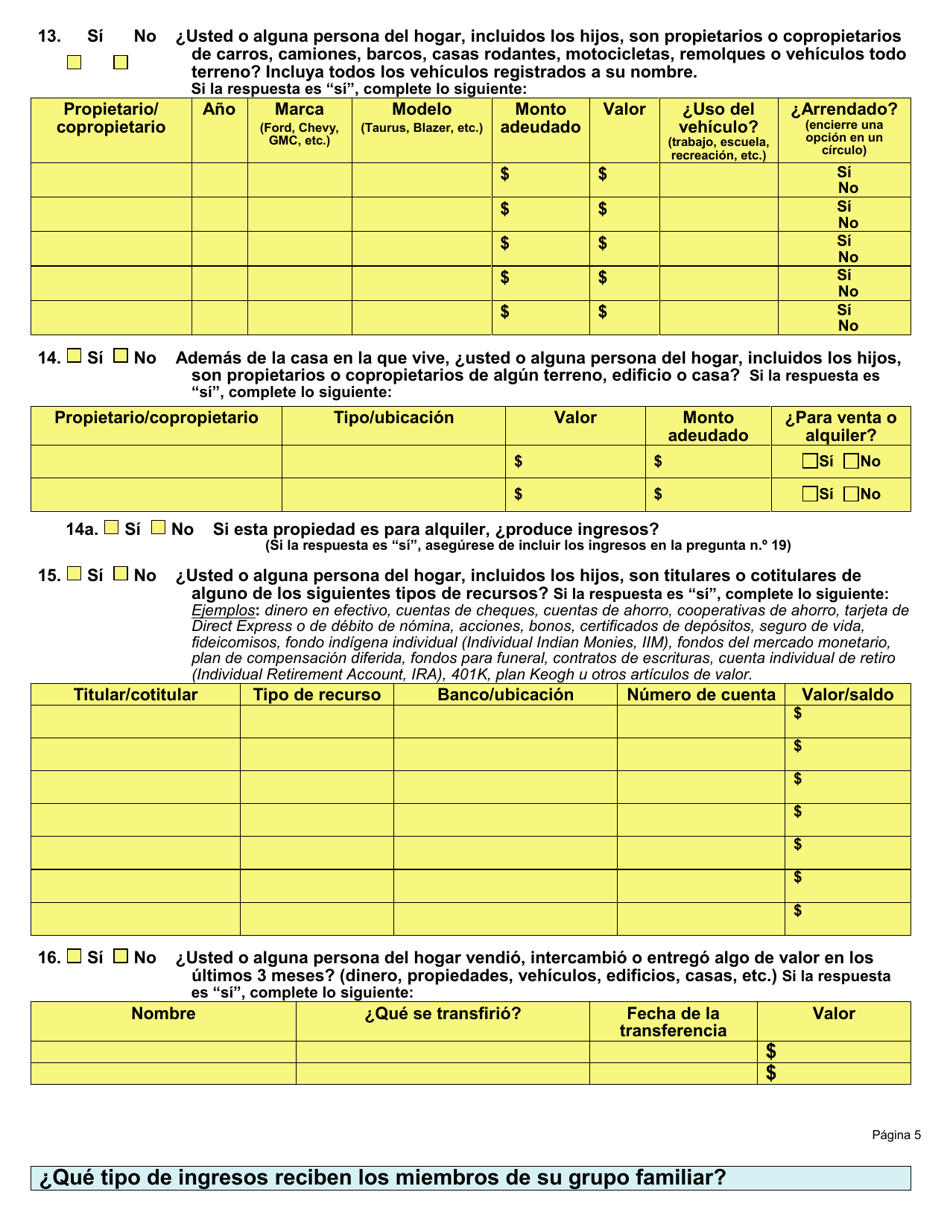 Formulario DSS-EA-301 Solicitud De Asistencia Economica - South Dakota (Spanish), Page 5