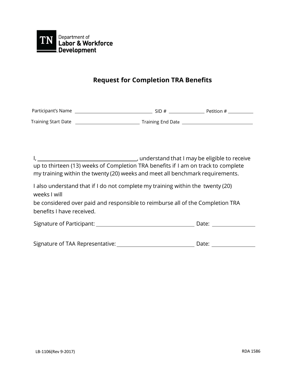 Form LB-1106 Request for Completion Tra Benefits - Tennessee, Page 1