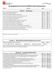 Document preview: Form LB-1084 Re-employment Services (Resea) Initial Assessment - Tennessee