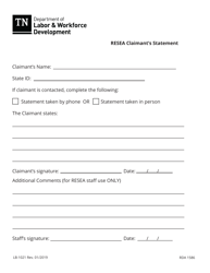 Document preview: Form LB-1021 Resea Claimant's Statement - Tennessee