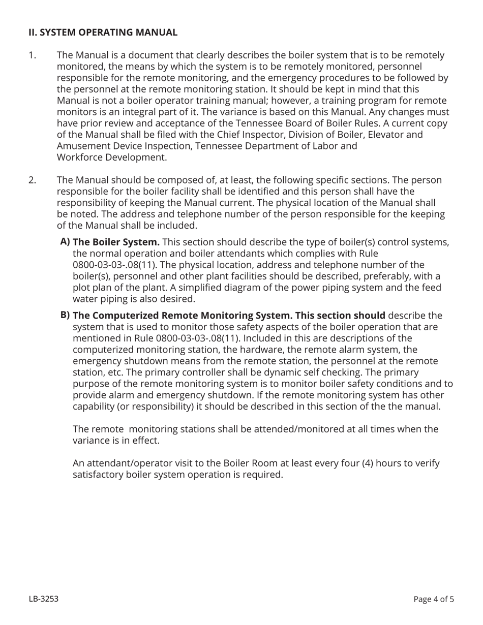 Form LB-3253 Checklist for Attendant Variance Request - Tennessee, Page 4