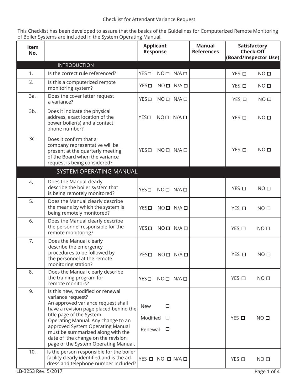 Form LB-3253 Checklist for Attendant Variance Request - Tennessee, Page 6