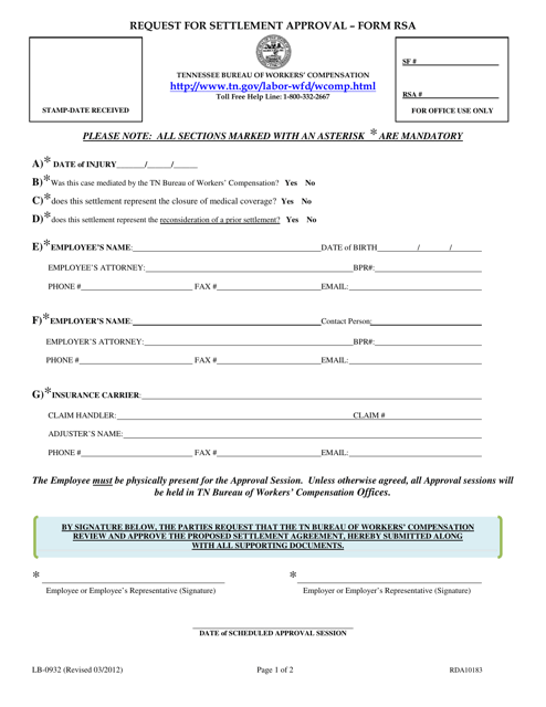 Form LB-0932 (RSA)  Printable Pdf