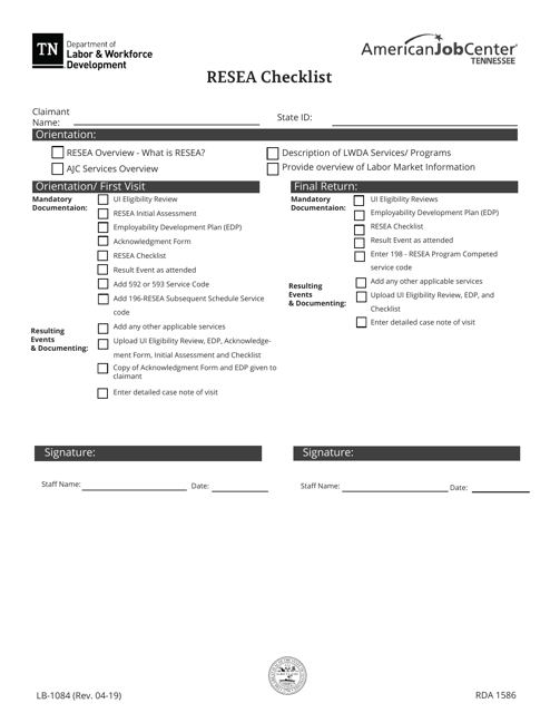 Form LB-1084 Resea Checklist - Tennessee