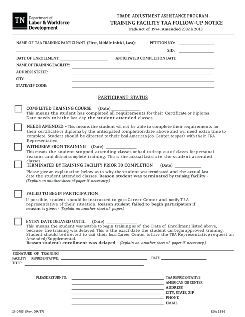 Form LB-0785  Printable Pdf