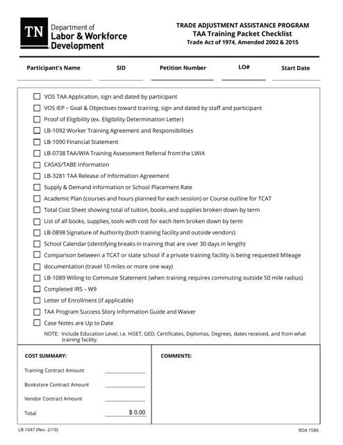 Form LB-1047  Printable Pdf