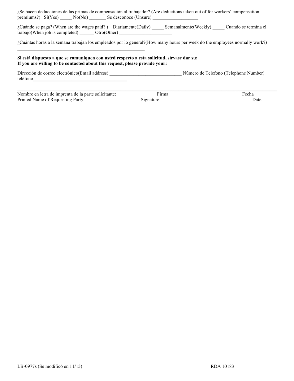 Form LB-0977S Employee Misclassification Tip Form - Tennessee (English / Spanish), Page 2