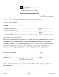 Document preview: Form LB-3258 Monthly Attendance Record - Tennessee