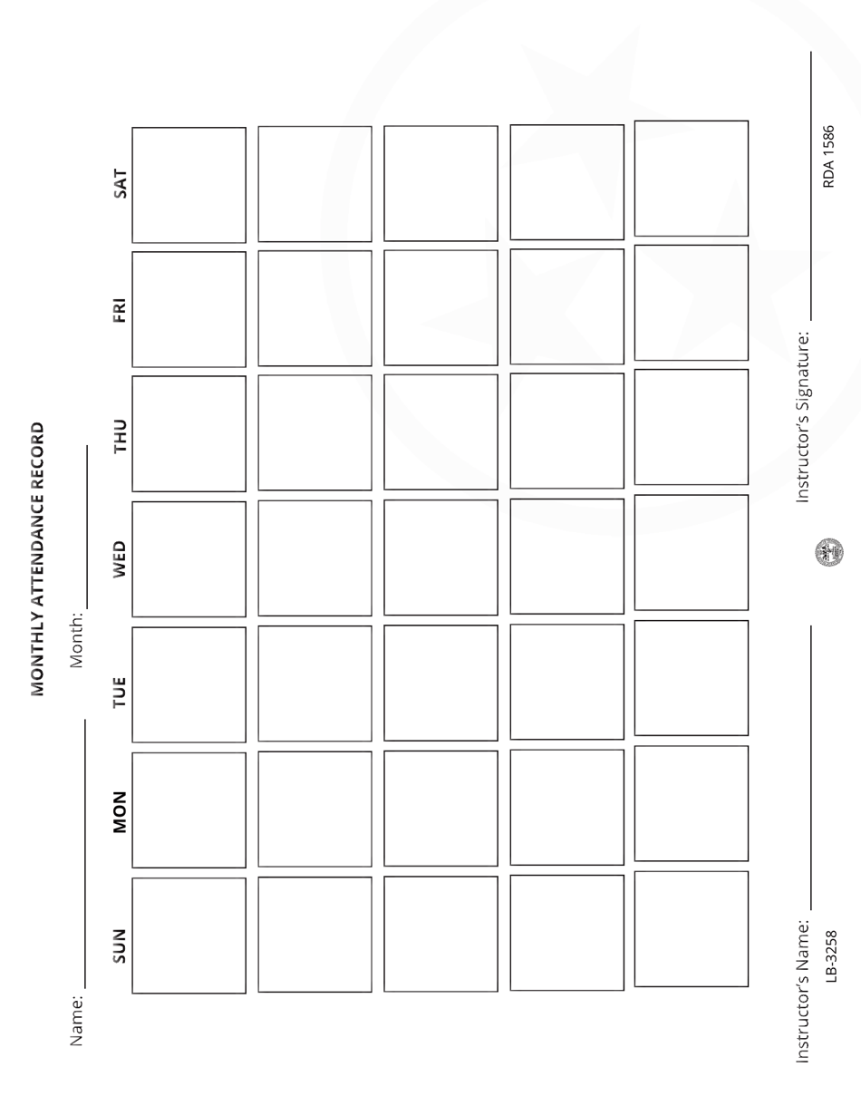 Form LB-3258 Monthly Attendance Record - Tennessee, Page 3