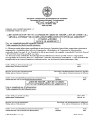 Form LB-0301S (I-15; I-17) General Contractor Acceptance/Termination of Coverage Agreement - Tennessee (English/Spanish)