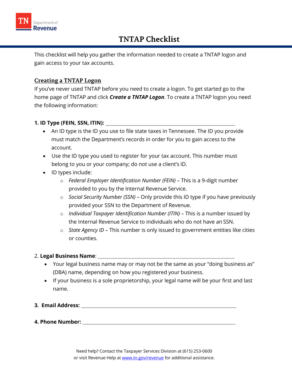 Tntap Checklist - Tennessee, Page 1
