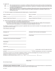 Form RV-F1322101 Affidavit of Affixation for Manufactured or Mobile Home - Tennessee, Page 2