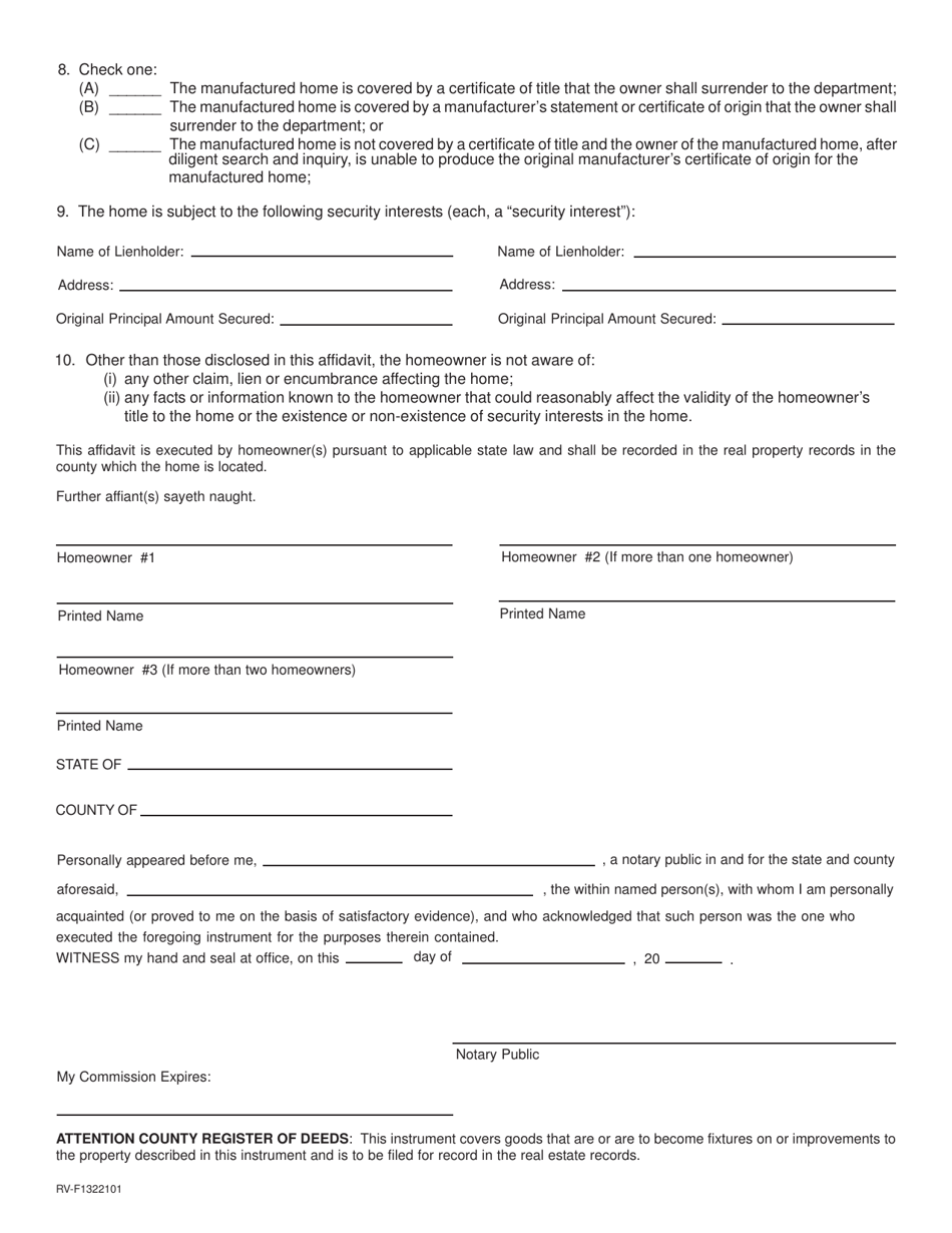 Form RV-F1322101 - Fill Out, Sign Online and Download Fillable PDF ...