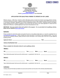 Document preview: Form RV-F1320401 Application for Qualifying Hybrids to Operate in Hov Lanes - Tennessee
