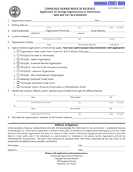Form RV-F1306901 Application for Exempt Organizations or Institutions Sales and Use Tax Exemption - Tennessee