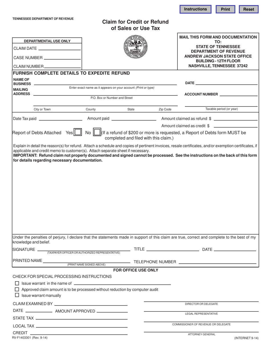 Form RV-F1403301 - Fill Out, Sign Online and Download Fillable PDF ...